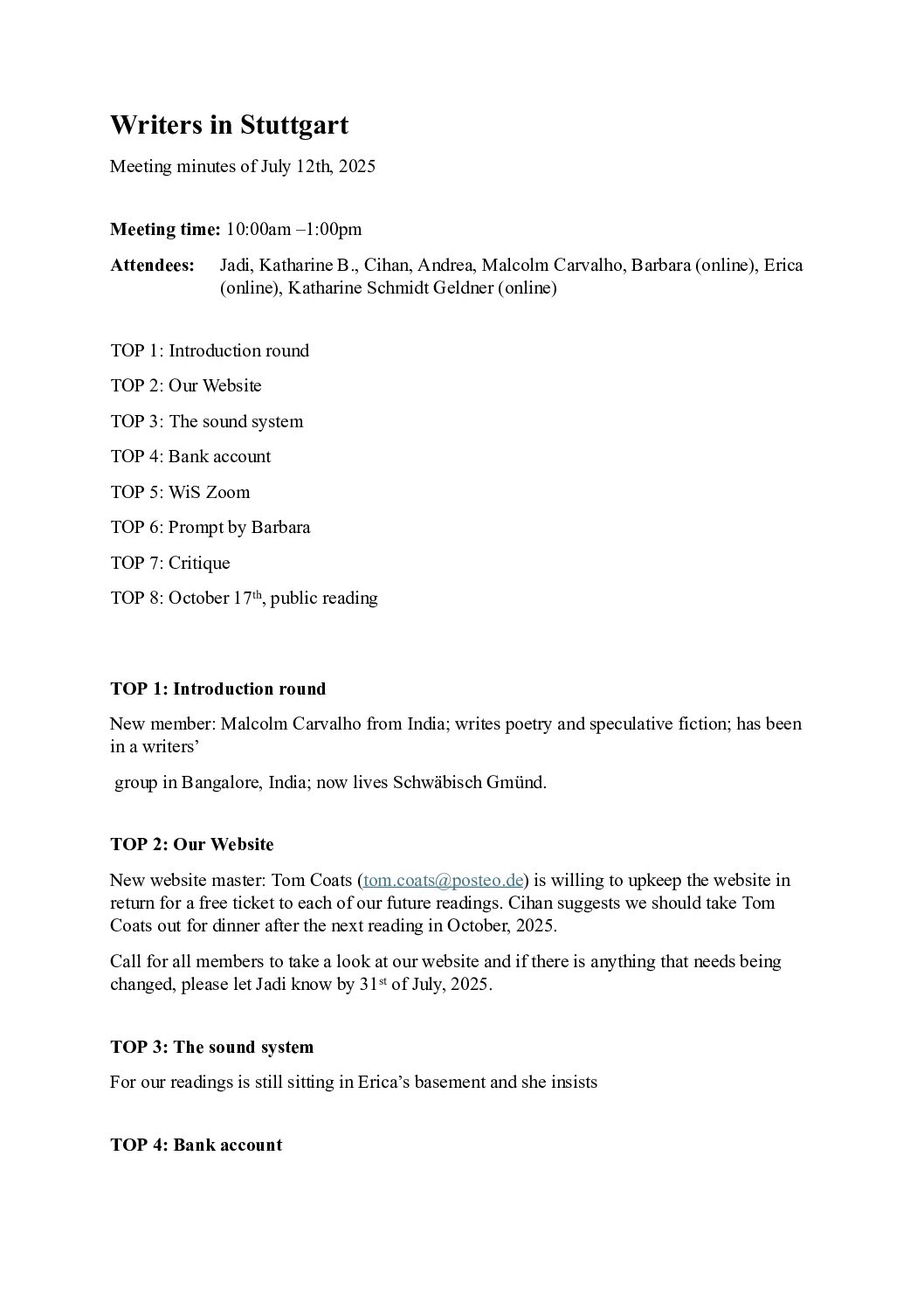 You are currently viewing WiS Meeting Minutes for July 12, 2025